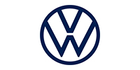 Volkswagen logo featuring a bold, dark blue "V" and "W" enclosed within a circle on a white background